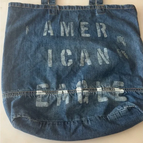 American Eagle Distressed Denim Tote Bag - Picture 3 of 10